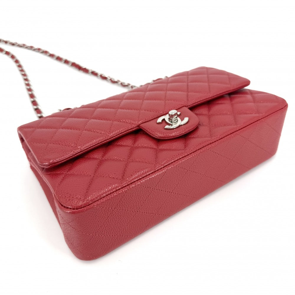 CHANEL シャネル ショルダーバッグ マトラッセ25 ダブルフラップ ダブルチェーン ココマーク ココ かばん 鞄 キャビアスキン レッド 赤 シルバー金具 レディース【中古品】