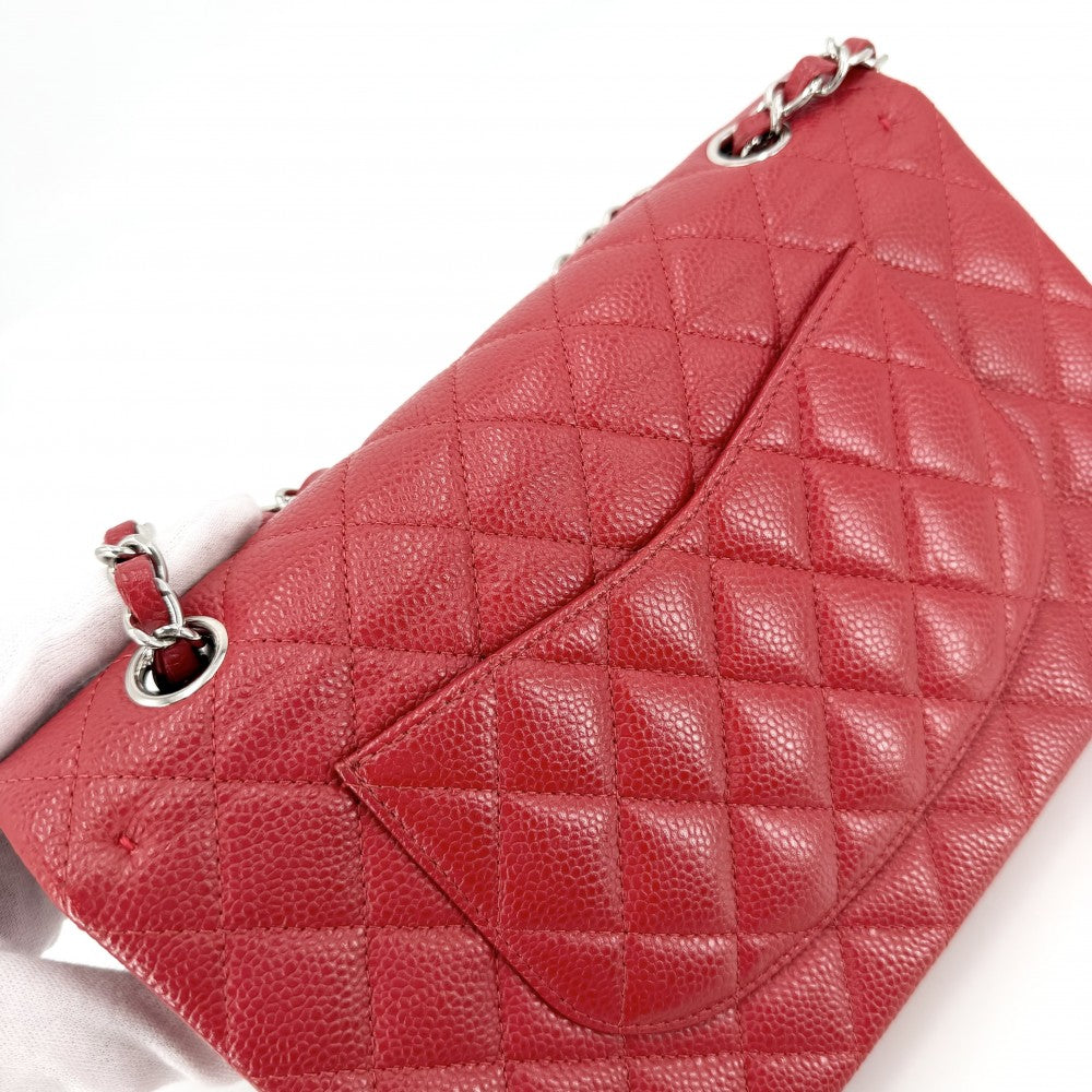 CHANEL シャネル ショルダーバッグ マトラッセ25 ダブルフラップ ダブルチェーン ココマーク ココ かばん 鞄 キャビアスキン レッド 赤 シルバー金具 レディース【中古品】