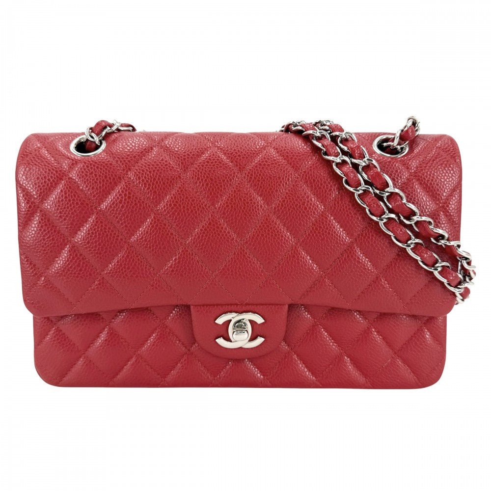 CHANEL シャネル ショルダーバッグ マトラッセ25 ダブルフラップ ダブルチェーン ココマーク ココ かばん 鞄 キャビアスキン レッド 赤 シルバー金具 レディース【中古品】