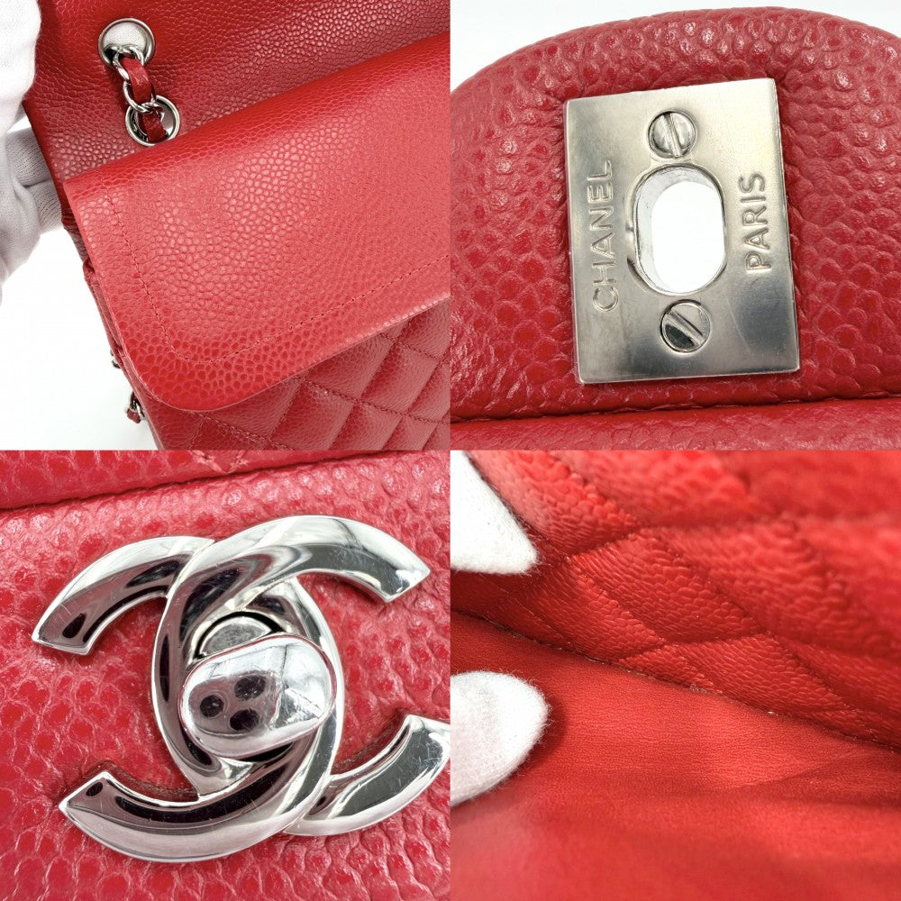 CHANEL シャネル ショルダーバッグ マトラッセ25 ダブルフラップ ダブルチェーン ココマーク ココ かばん 鞄 キャビアスキン レッド 赤 シルバー金具 レディース【中古品】