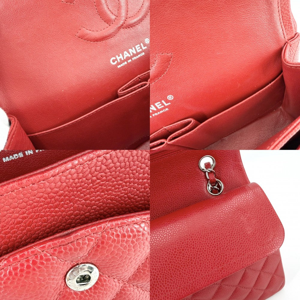 CHANEL シャネル ショルダーバッグ マトラッセ25 ダブルフラップ ダブルチェーン ココマーク ココ かばん 鞄 キャビアスキン レッド 赤 シルバー金具 レディース【中古品】