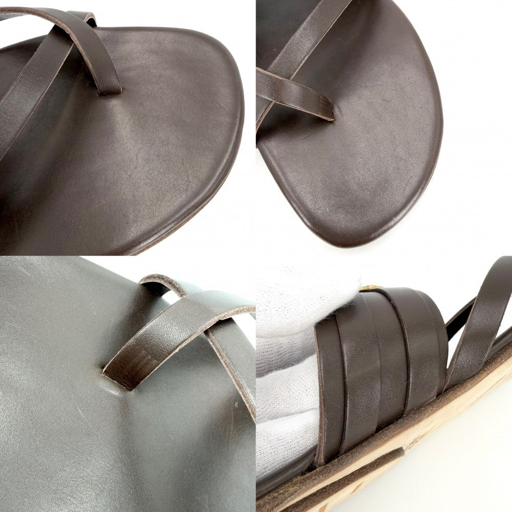 HERMES エルメス サンダル フラットシューズ 靴 41 1/2サイズ 約26.5cm 春 夏 レザー ブラウン 茶 ゴールド金具 レディース【中古品】