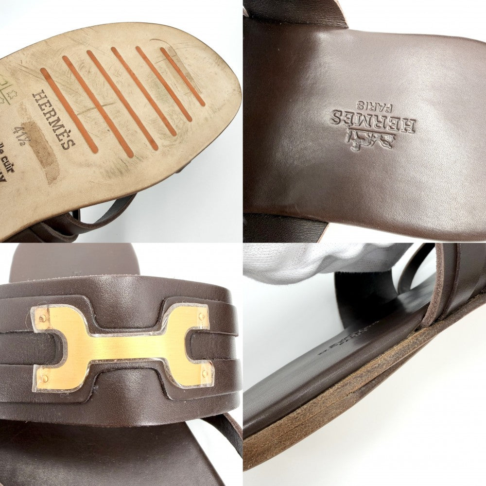 HERMES エルメス サンダル フラットシューズ 靴 41 1/2サイズ 約26.5cm 春 夏 レザー ブラウン 茶 ゴールド金具 レディース【中古品】