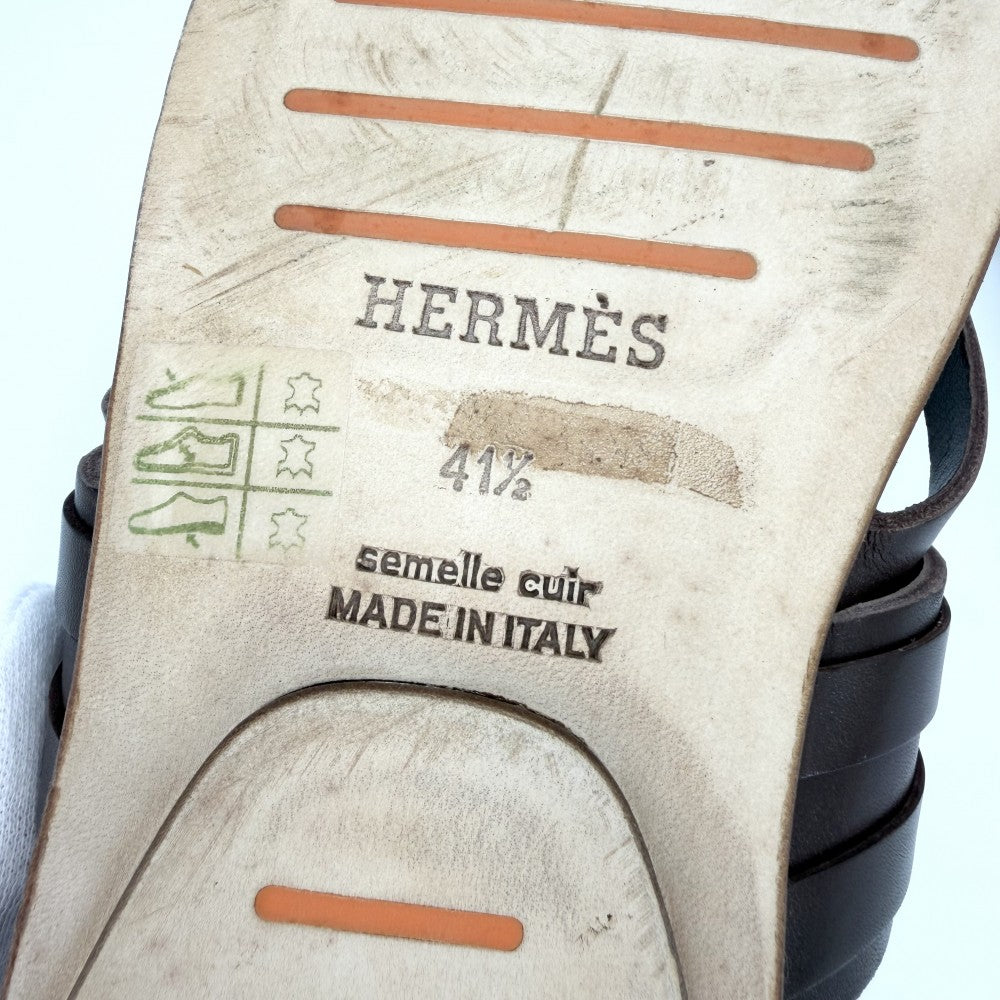 HERMES エルメス サンダル フラットシューズ 靴 41 1/2サイズ 約26.5cm 春 夏 レザー ブラウン 茶 ゴールド金具 レディース【中古品】