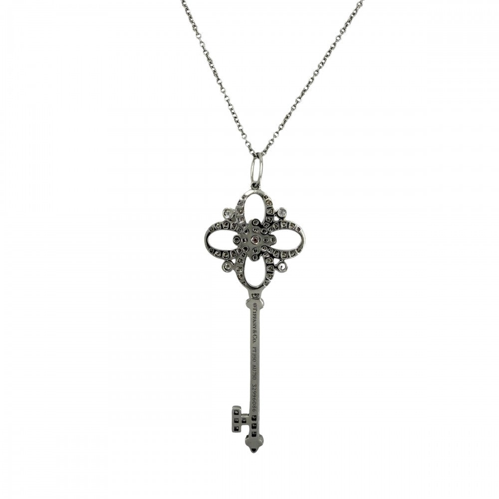 TIFFANY&Co. ティファニー ネックレス ビクトリア キー 鍵 ジュエリー アクセサリー Pt950プラチナ 18Kイエローゴールド ピンクダイヤモンド レディース 約7.1g【中古品】