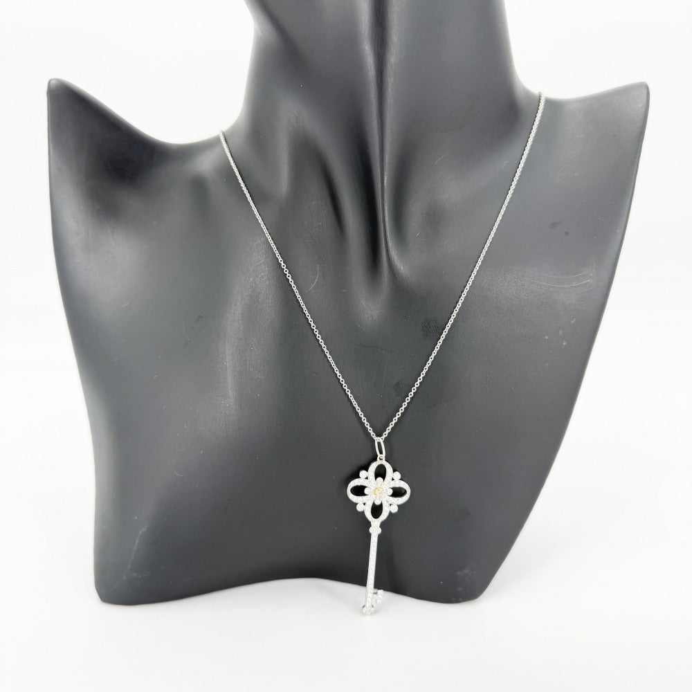 TIFFANY&Co. ティファニー ネックレス ビクトリア キー 鍵 ジュエリー アクセサリー Pt950プラチナ 18Kイエローゴールド ピンクダイヤモンド レディース 約7.1g【中古品】
