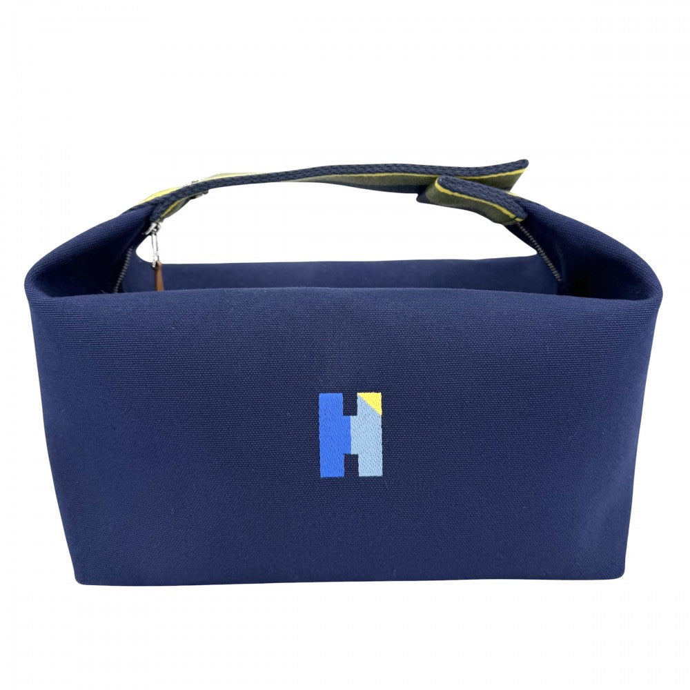 HERMES エルメス ハンドバッグ ヴァニティポーチ ブリッド・ア・ブラックGM ポーチ コットン ブルー 青 シルバー金具 レディース【中古品】