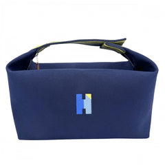 HERMES エルメス ハンドバッグ ヴァニティポーチ ブリッド・ア・ブラックGM ポーチ コットン ブルー 青 シルバー金具 レディース【中古品】