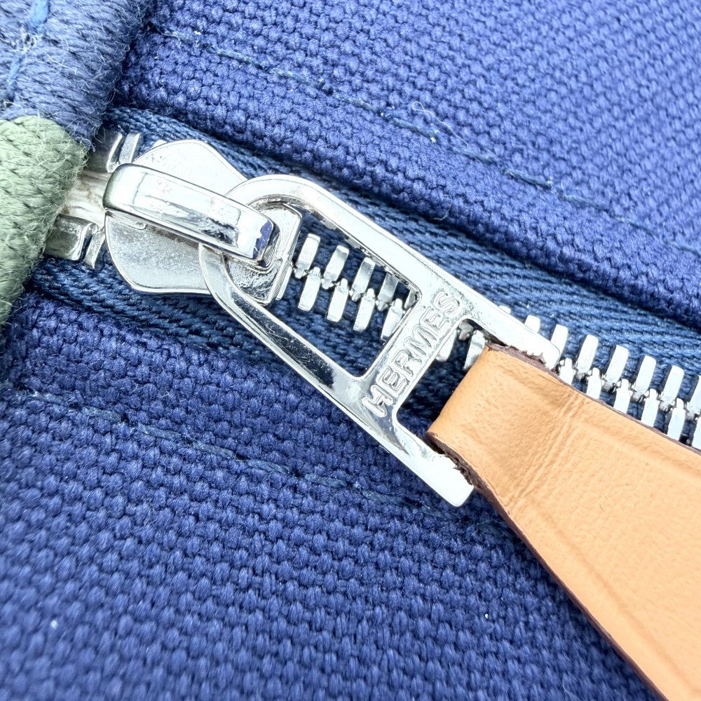 HERMES エルメス ハンドバッグ ヴァニティポーチ ブリッド・ア・ブラックGM ポーチ コットン ブルー 青 シルバー金具 レディース【中古品】