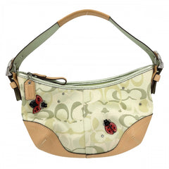 COACH コーチ ハンドバッグ シグネチャー オプティック てんとう虫 Ladybug レディバグ ホーボー ショルダーバッグ レザー キャンバス グリーン 緑 ゴールド金具 レディース【中古品】