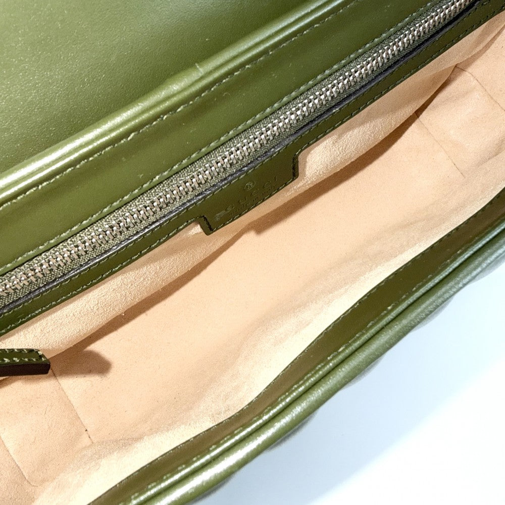 GUCCI グッチ ショルダーバッグ GGマーモント キルティングスモールチェーンショルダー　 ハート 443497 レザー カーキ シルバー金具 レディース【中古品】