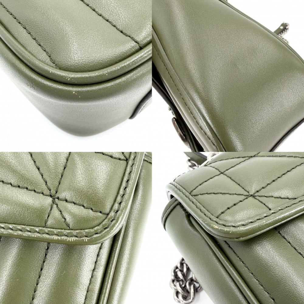 GUCCI グッチ ショルダーバッグ GGマーモント キルティングスモールチェーンショルダー　 ハート 443497 レザー カーキ シルバー金具 レディース【中古品】