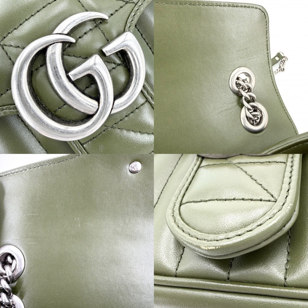 GUCCI グッチ ショルダーバッグ GGマーモント キルティングスモールチェーンショルダー　 ハート 443497 レザー カーキ シルバー金具 レディース【中古品】