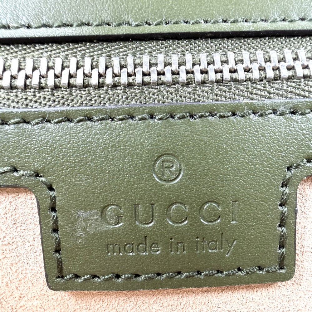 GUCCI グッチ ショルダーバッグ GGマーモント キルティングスモールチェーンショルダー　 ハート 443497 レザー カーキ シルバー金具 レディース【中古品】