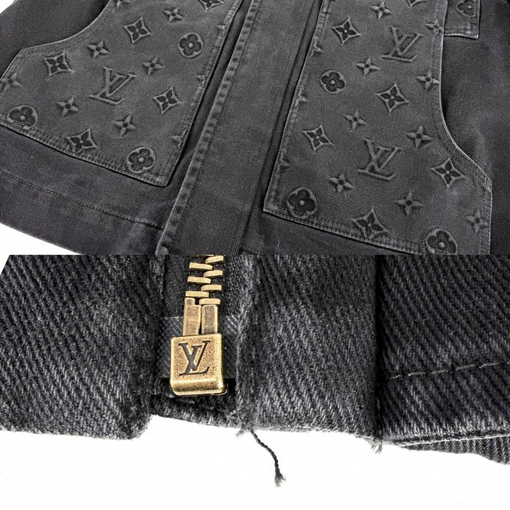 LOUIS VUITTON ルイヴィトン デニムジャケット ワークウェアエンボスモノグラムブルゾン アウター 服 アパレル 48 ブラック 黒 アンティークゴールド金具 春 秋 コットン ポリエステル コットン レディース【中古品】