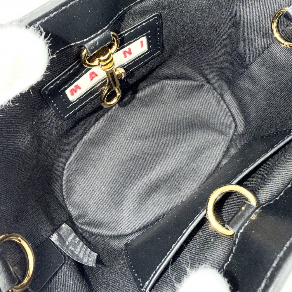 MARNI マルニ 2WAY トロピカリア マイクロ ハンドバッグ ショルダーバッグ BMMP0097Q2 レザー ファー ホワイト 白 ブラック 黒 ゴールド金具 レディース【中古品】