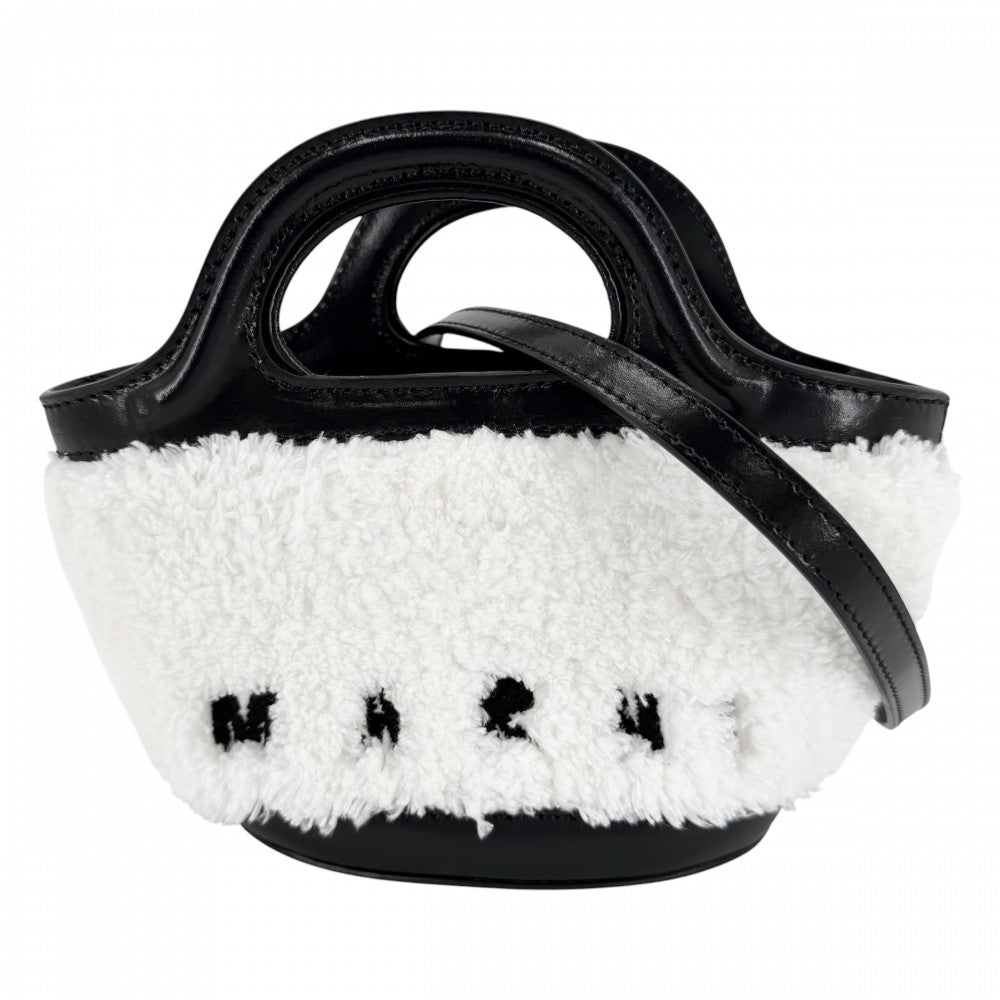 MARNI マルニ 2WAY トロピカリア マイクロ ハンドバッグ ショルダーバッグ BMMP0097Q2 レザー ファー ホワイト 白 ブラック 黒 ゴールド金具 レディース【中古品】