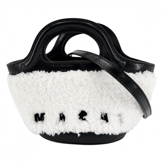 MARNI マルニ 2WAY トロピカリア マイクロ ハンドバッグ ショルダーバッグ BMMP0097Q2 レザー ファー ホワイト 白 ブラック 黒 ゴールド金具 レディース【中古品】
