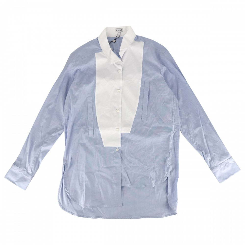LOEWE ロエベ 長袖シャツ ストライプ アシンメトリー トップス 服 XS Q825337X05 ブルー 青 ホワイト 白 春 夏 秋 コットン ポリアミド ポリウレタン レディース【中古品】