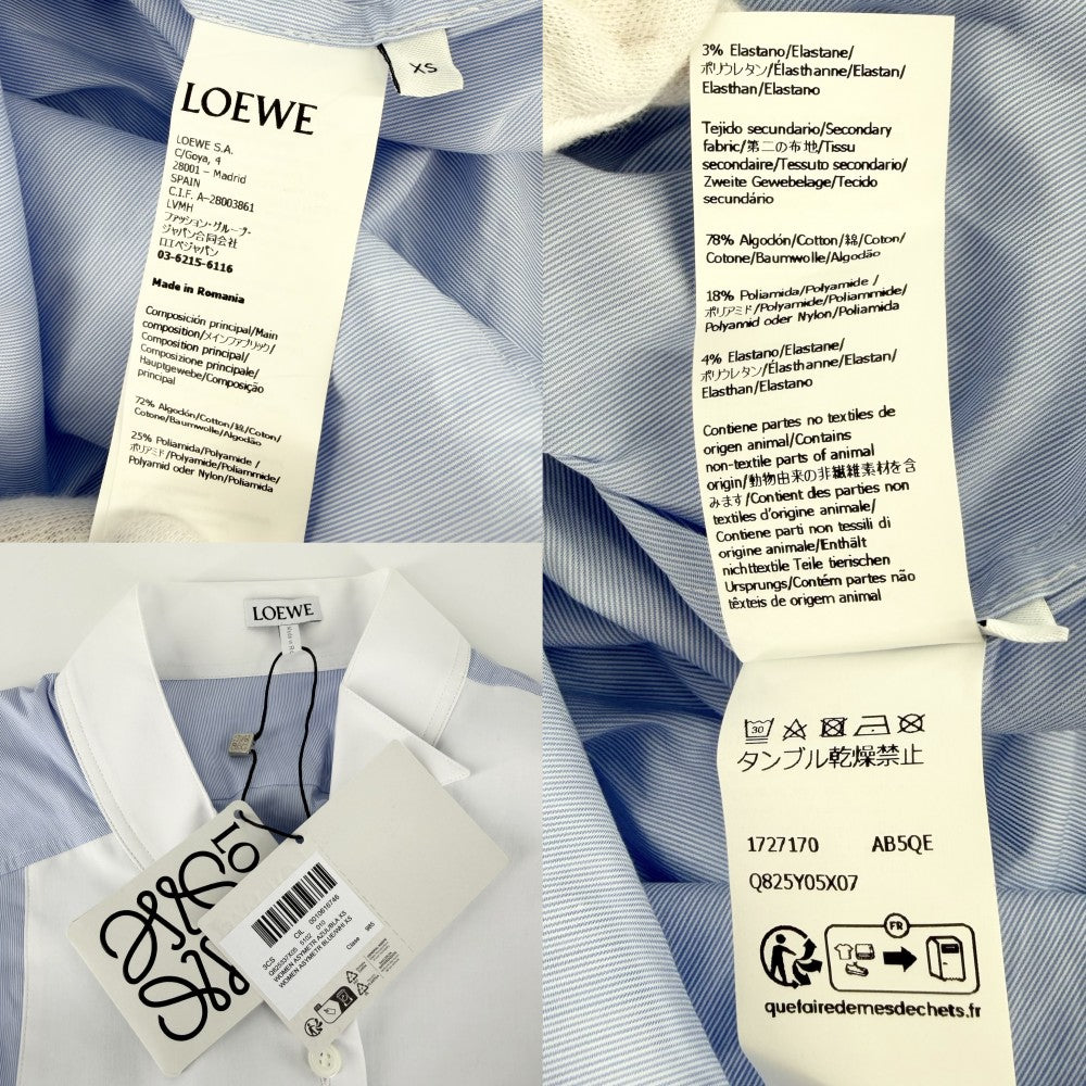 LOEWE ロエベ 長袖シャツ ストライプ アシンメトリー トップス 服 XS Q825337X05 ブルー 青 ホワイト 白 春 夏 秋 コットン ポリアミド ポリウレタン レディース【中古品】
