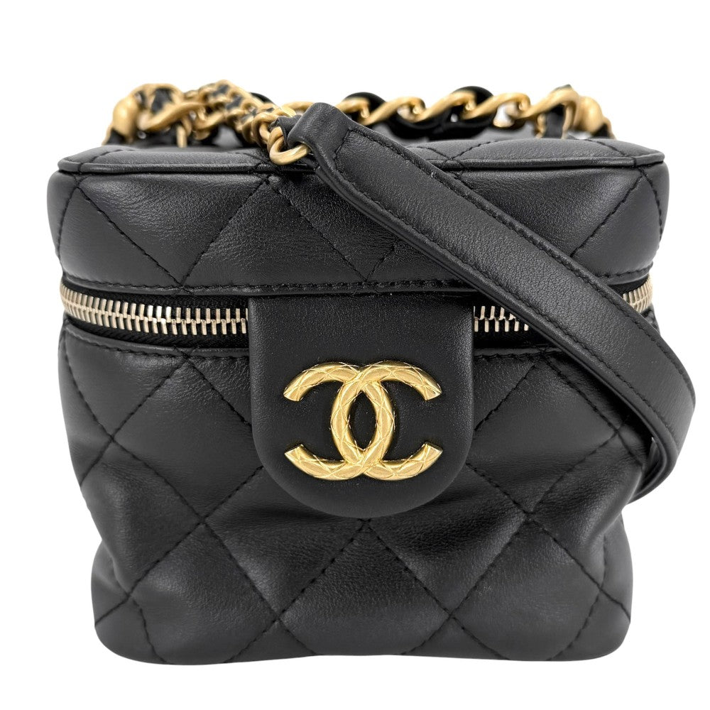 CHANEL シャネル ショルダーバッグ マトラッセ ココマーク ハンドバッグ 2WAY チェーン スクエア バニティバッグ ラムスキン ブラック 黒 ゴールド金具 レディース【中古品】
