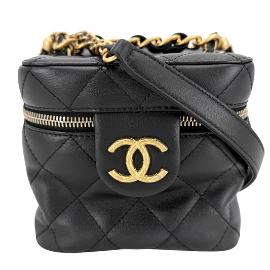 CHANEL シャネル ショルダーバッグ マトラッセ ココマーク ハンドバッグ 2WAY チェーン スクエア バニティバッグ ラムスキン ブラック 黒 ゴールド金具 レディース【中古品】