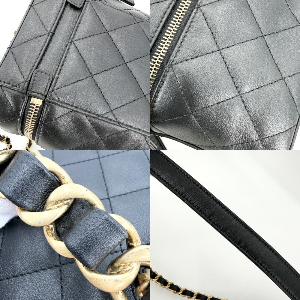 CHANEL シャネル ショルダーバッグ マトラッセ ココマーク ハンドバッグ 2WAY チェーン スクエア バニティバッグ ラムスキン ブラック 黒 ゴールド金具 レディース【中古品】