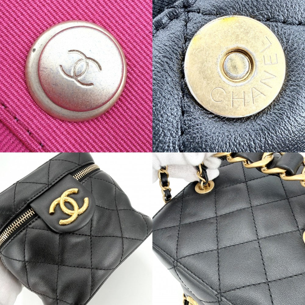 CHANEL シャネル ショルダーバッグ マトラッセ ココマーク ハンドバッグ 2WAY チェーン スクエア バニティバッグ ラムスキン ブラック 黒 ゴールド金具 レディース【中古品】