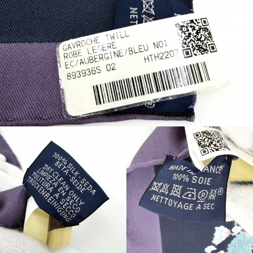HERMES エルメス スカーフ カレ45 Robe Legere ローブ・レジェール ファッションアイテム プチカレ シルク パープル 紫
 マルチカラー レディース【中古品】