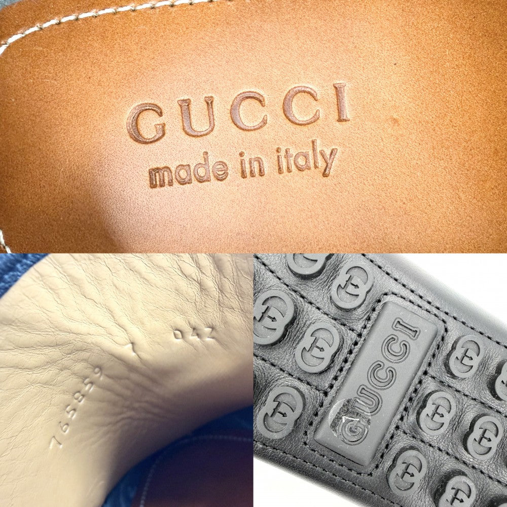 GUCCI グッチ ローファー ホースビット ドライビングシューズ 靴 7サイズ 約26cm 765859 レザー ブラック 黒 アンティークシルバー金具 メンズ【中古品】