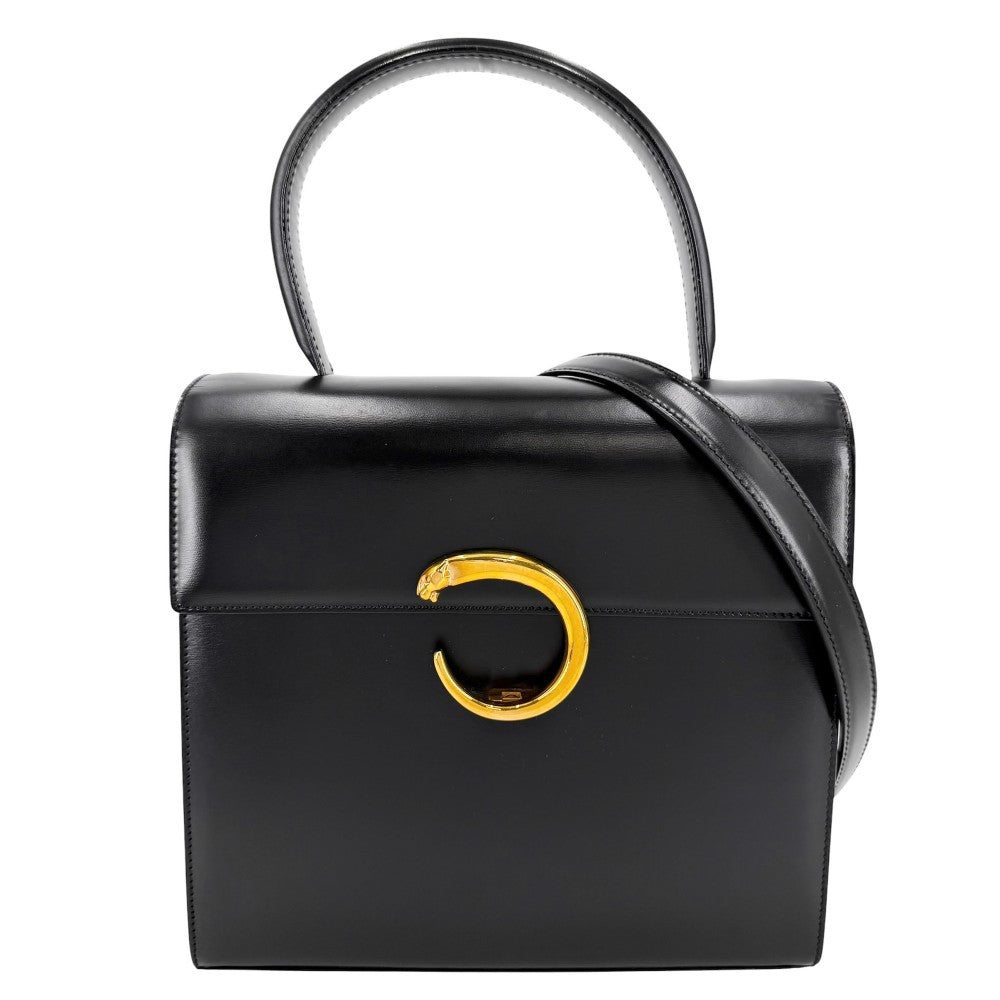 CARTIER カルティエ 2WAY パンテール パンサー ハンドバッグ ショルダーバッグ 豹 レザー ブラック 黒 ゴールド金具 レディース【中古品】