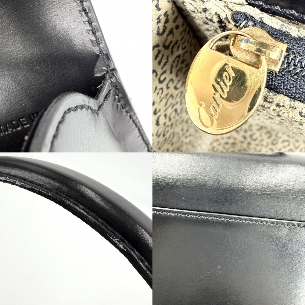 CARTIER カルティエ 2WAY パンテール パンサー ハンドバッグ ショルダーバッグ 豹 レザー ブラック 黒 ゴールド金具 レディース【中古品】