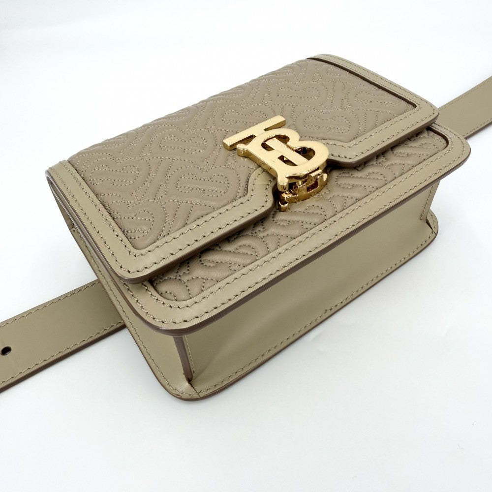 BURBERRY バーバリー ボディバッグ TBロゴ モノグラム ウエストバッグ レザー ベージュ ゴールド金具 レディース【中古品】