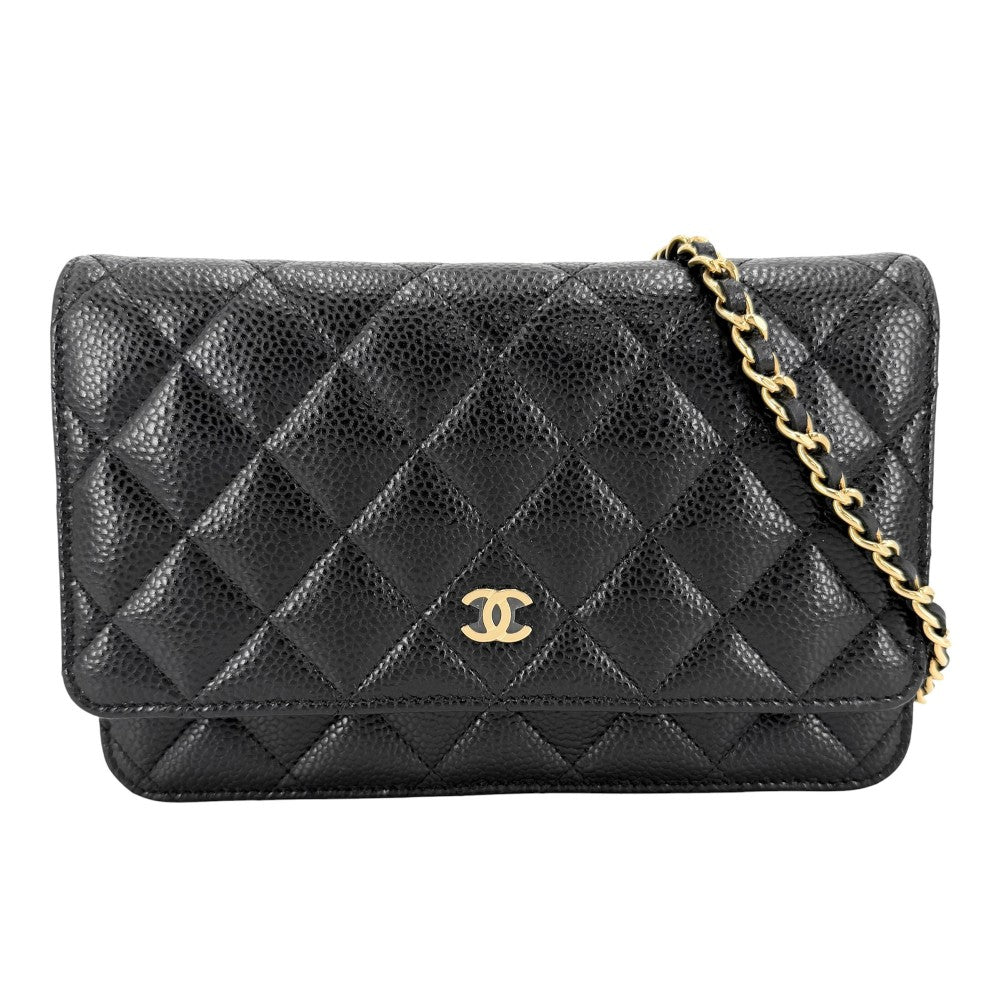 CHANEL シャネル チェーンウォレット マトラッセ ココマーク ショルダーバッグ ターンロック キャビアスキン ブラック 黒 ゴールド金具 レディース【中古品】