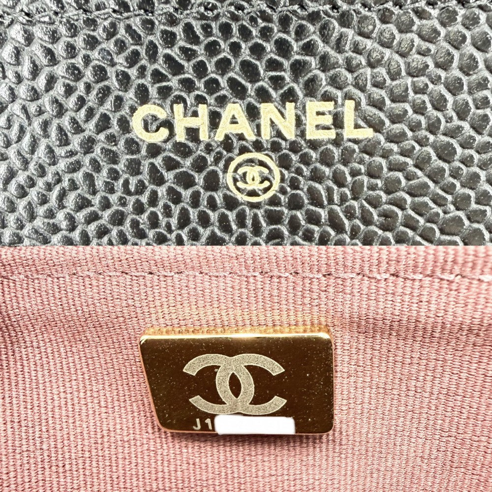 CHANEL シャネル チェーンウォレット マトラッセ ココマーク ショルダーバッグ ターンロック キャビアスキン ブラック 黒 ゴールド金具 レディース【中古品】