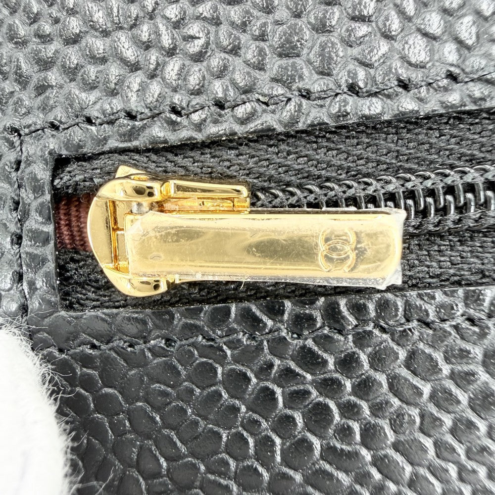 CHANEL シャネル チェーンウォレット マトラッセ ココマーク ショルダーバッグ ターンロック キャビアスキン ブラック 黒 ゴールド金具 レディース【中古品】
