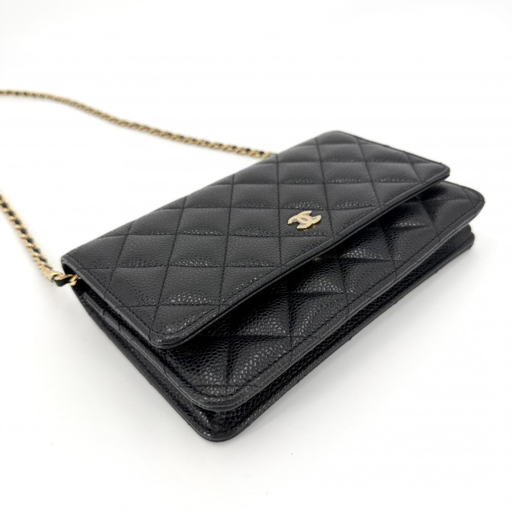 CHANEL シャネル チェーンウォレット マトラッセ ココマーク ショルダーバッグ ターンロック キャビアスキン ブラック 黒 ゴールド金具 レディース【中古品】