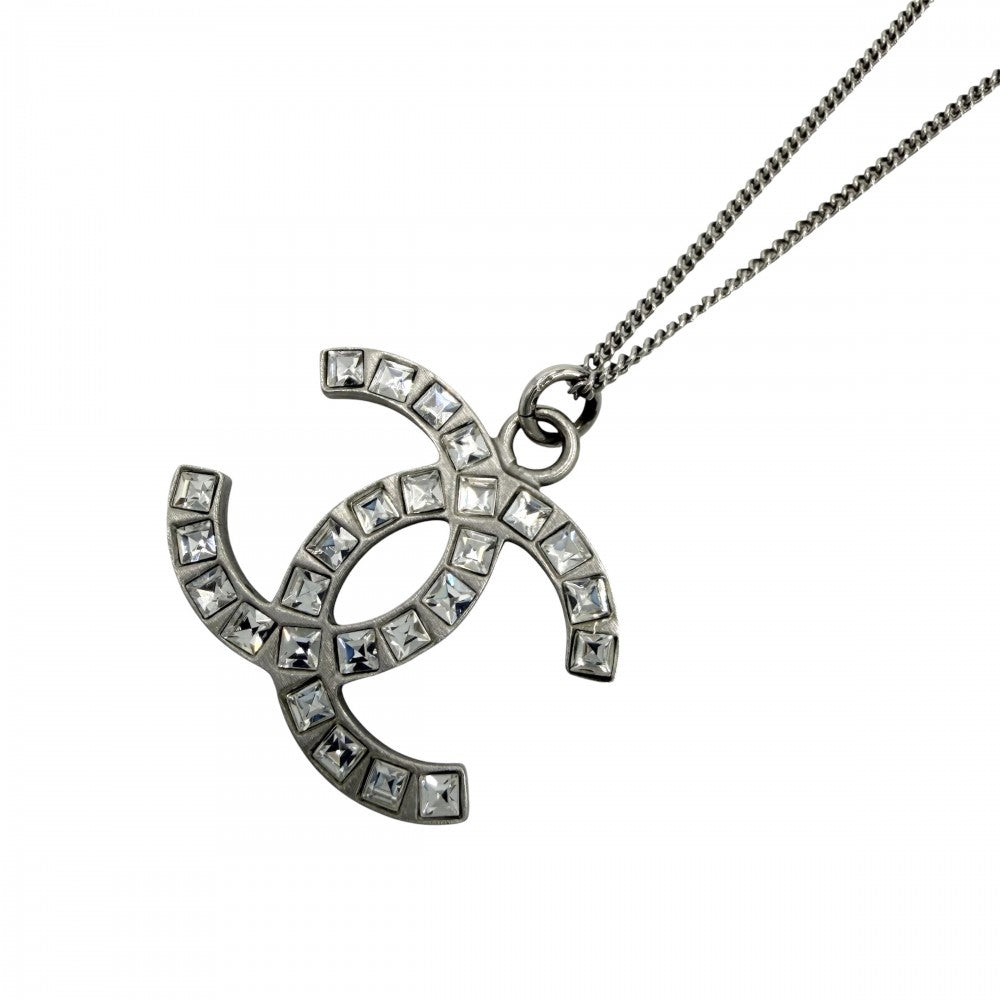 CHANEL シャネル ネックレス ココマーク アクセサリー ラインストーン B13C シルバー レディース 約5.2g 2013年【中古品】