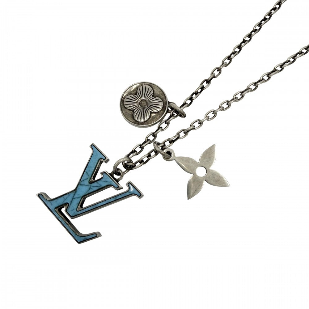 LOUIS VUITTON ルイヴィトン ネックレス LVイニシャル ターコイズ ロングネックレス アクセサリー ペンダント M68904 ブルー 青 メンズ 約19.5g【中古品】