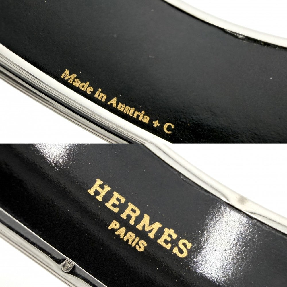 HERMES エルメス バングル エマイユGM アクセサリー ブレスレット ライオン 七宝焼き ブルー系 ブラック 黒 シルバー金具 レディース 約33.5g【中古品】