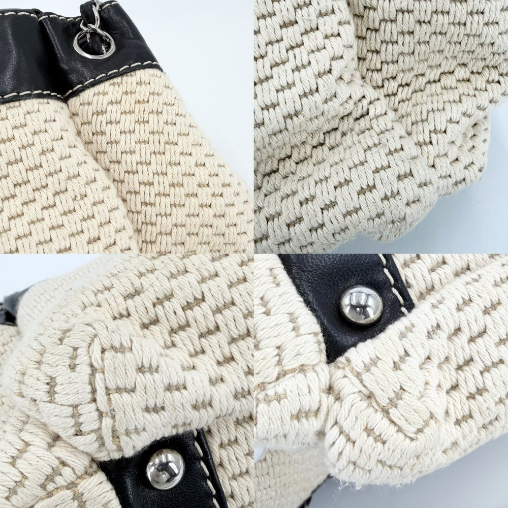 CHANEL シャネル ハンドバッグ ロゴ チェーン レザー キャンバス ベージュ ブラック 黒 シルバー金具 レディース【中古品】