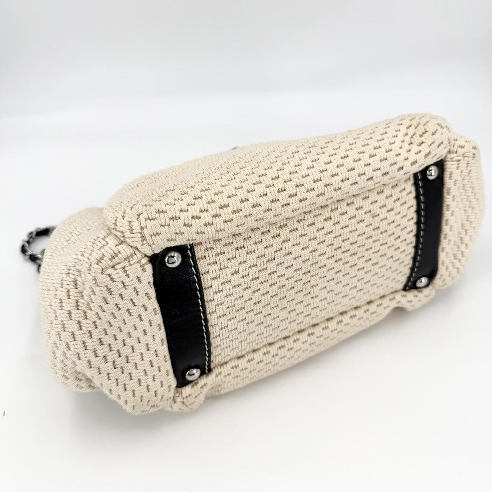 CHANEL シャネル ハンドバッグ ロゴ チェーン レザー キャンバス ベージュ ブラック 黒 シルバー金具 レディース【中古品】