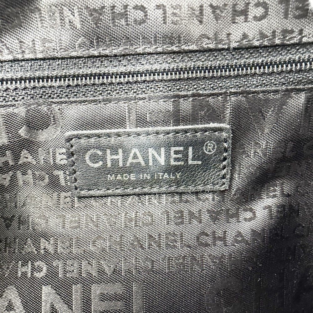 CHANEL シャネル ハンドバッグ ロゴ チェーン レザー キャンバス ベージュ ブラック 黒 シルバー金具 レディース【中古品】