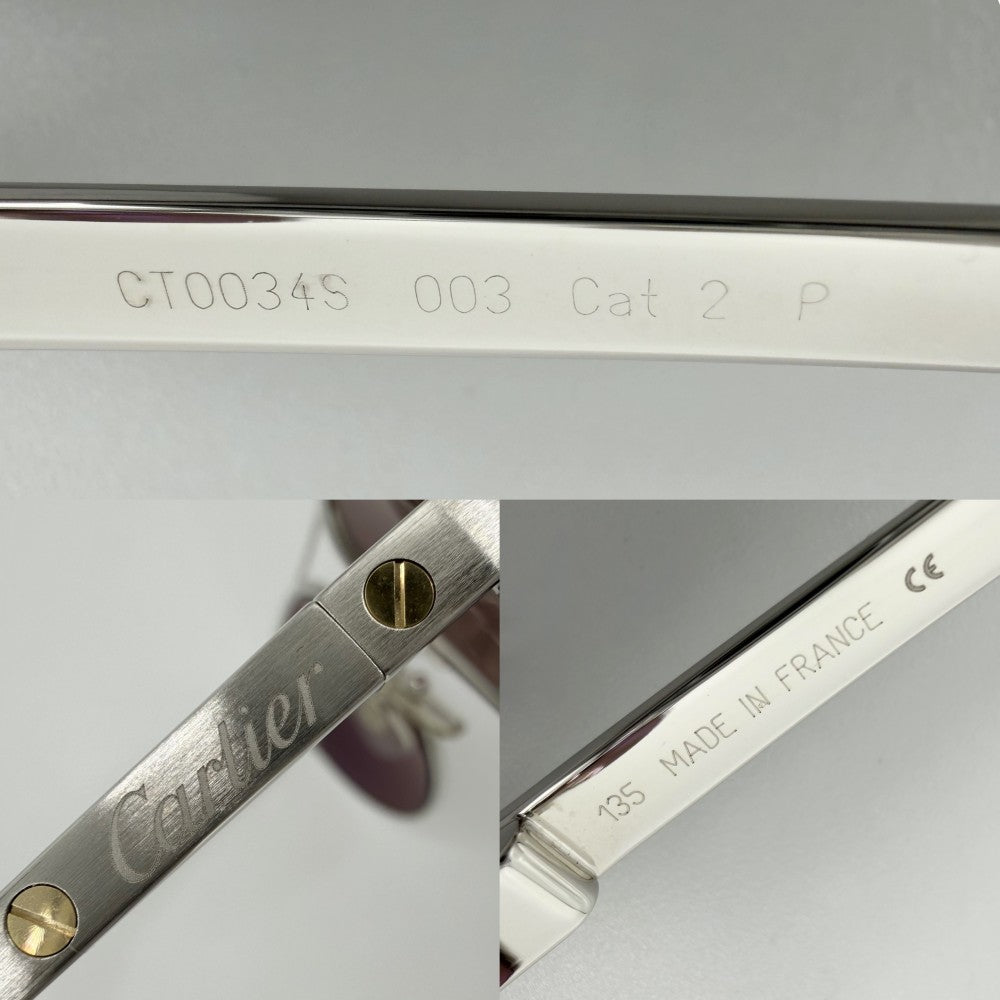 CARTIER カルティエ サングラス サントス 眼鏡 アイウェア ティアドロップ ファッションアイテム プラスチック ブラウン 茶 シルバー金具 メンズ【中古品】
