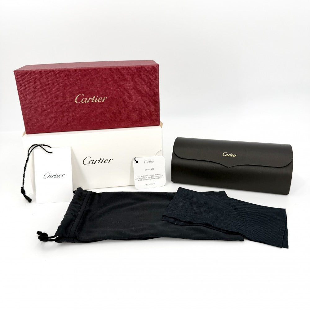 CARTIER カルティエ サングラス サントス 眼鏡 アイウェア ティアドロップ ファッションアイテム プラスチック ブラウン 茶 シルバー金具 メンズ【中古品】
