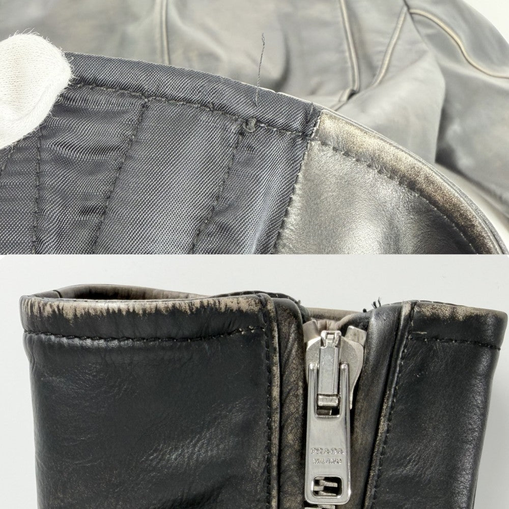PRADA プラダ ライダースジャケット レザージャケット アウター ブルゾン アパレル 服 50 ブラウン系 シルバー金具 春 秋 牛革 メンズ【中古品】