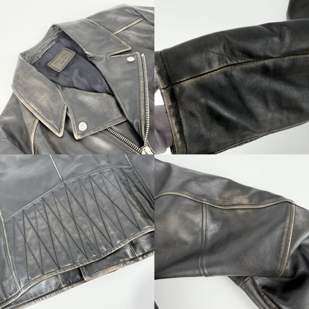 PRADA プラダ ライダースジャケット レザージャケット アウター ブルゾン アパレル 服 50 ブラウン系 シルバー金具 春 秋 牛革 メンズ【中古品】