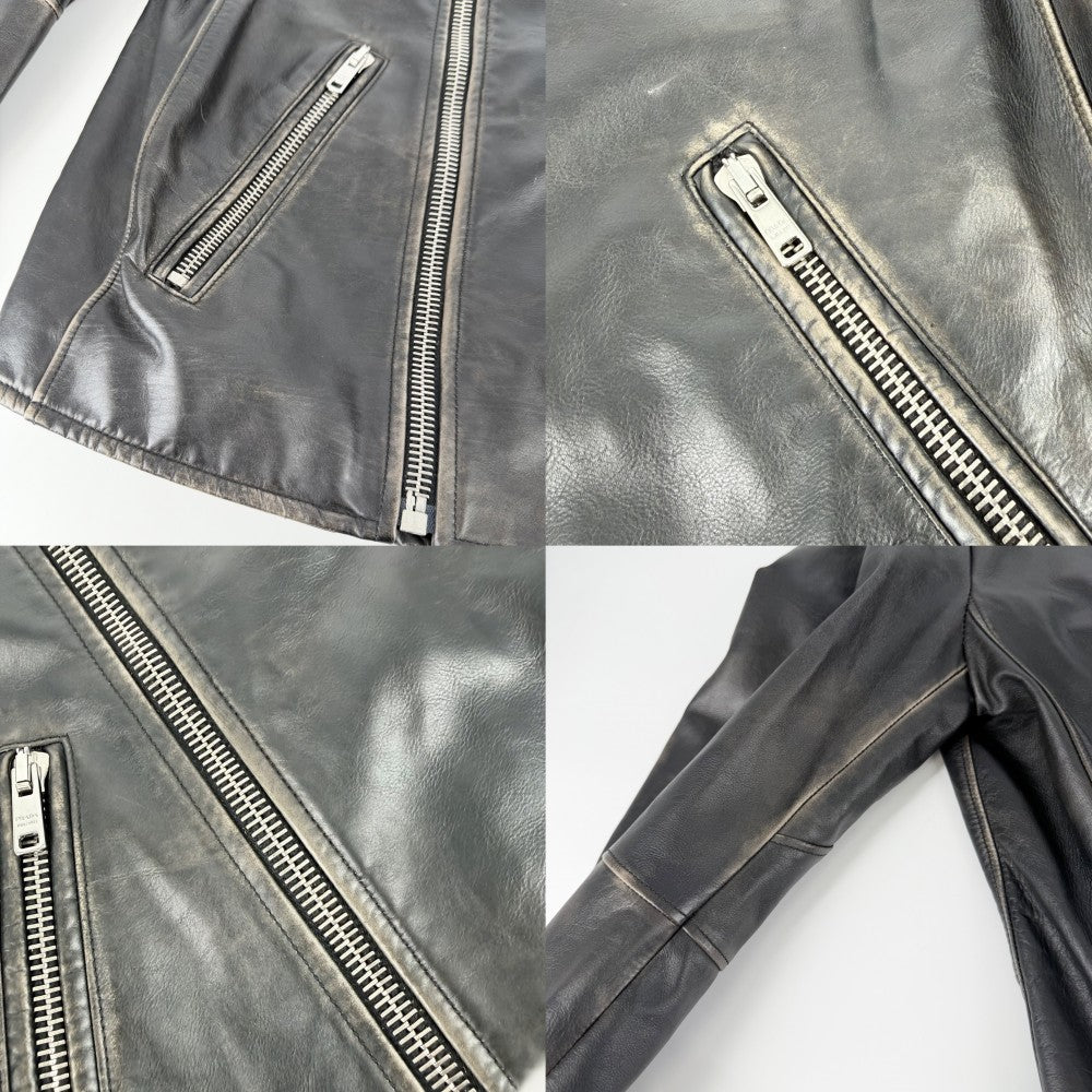 PRADA プラダ ライダースジャケット レザージャケット アウター ブルゾン アパレル 服 50 ブラウン系 シルバー金具 春 秋 牛革 メンズ【中古品】