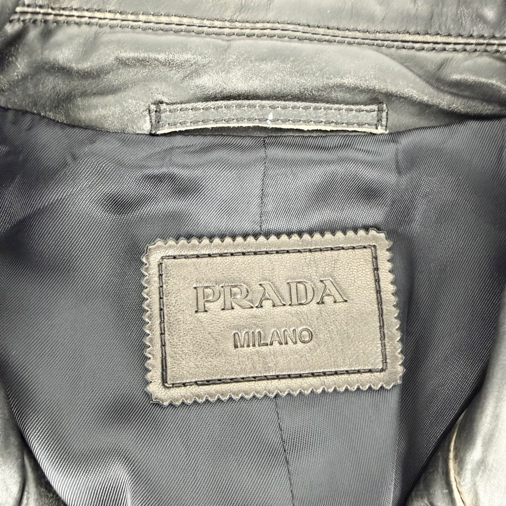 PRADA プラダ ライダースジャケット レザージャケット アウター ブルゾン アパレル 服 50 ブラウン系 シルバー金具 春 秋 牛革 メンズ【中古品】