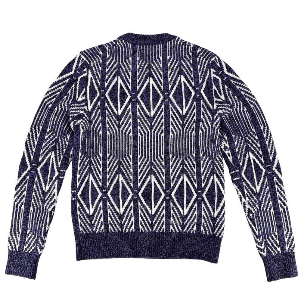 DIOR HOMME ディオール・オム ニット ダイヤモンドストライプ セーター トップス アパレル 服 XS パープル 紫
 ホワイト 白 ウール ポリエステル メンズ【中古品】